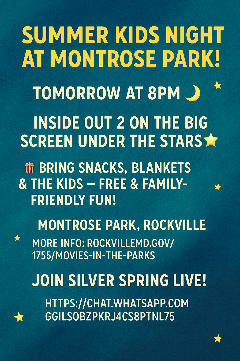 Free Outdoor Family Movie Night in Rockville Featuring Inside Out 2 – Bring the Kids for a Magical Summer Night Under the Stars at Montrose Park