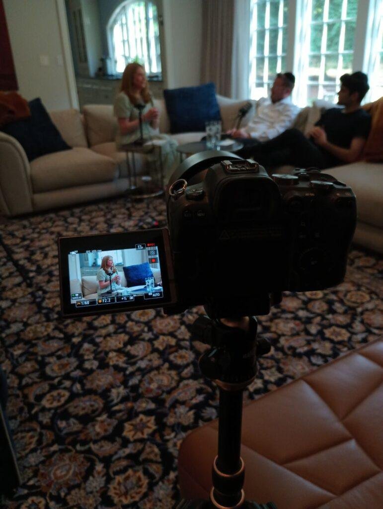 Behind the camera at the Sharon Mazel parenting book conversation photographed by Donni Krainess